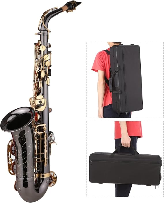EB E-Flat Alto Saxophone Sax Nickel-Plated Brass Body with Engraving Keys Woodwind Instrument with Carry Case Professional Saxophone