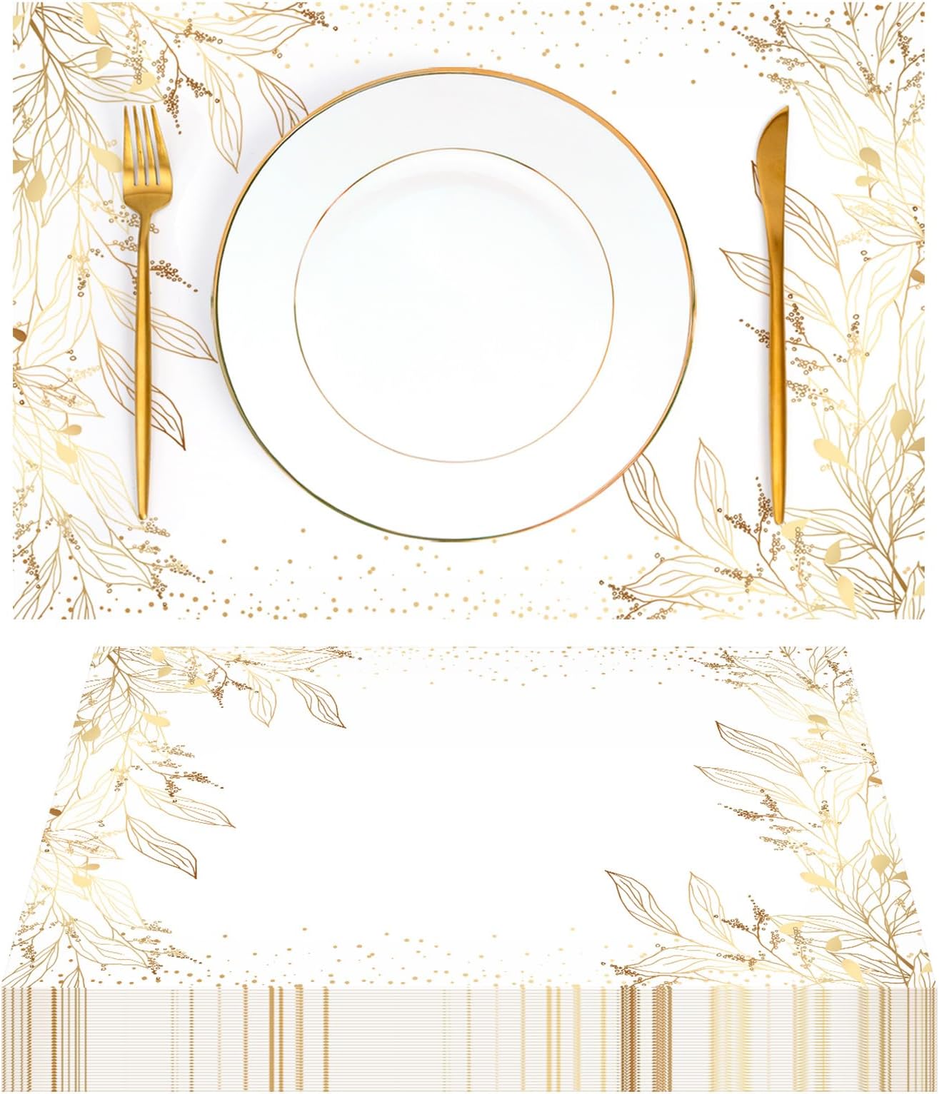 50 Pack Golden Leaves Paper Placemats Disposable Polka Dots Place Mats 11 x 17 Inch Vintage Table Party Decorative for Wedding Banquet Home Dining Decor