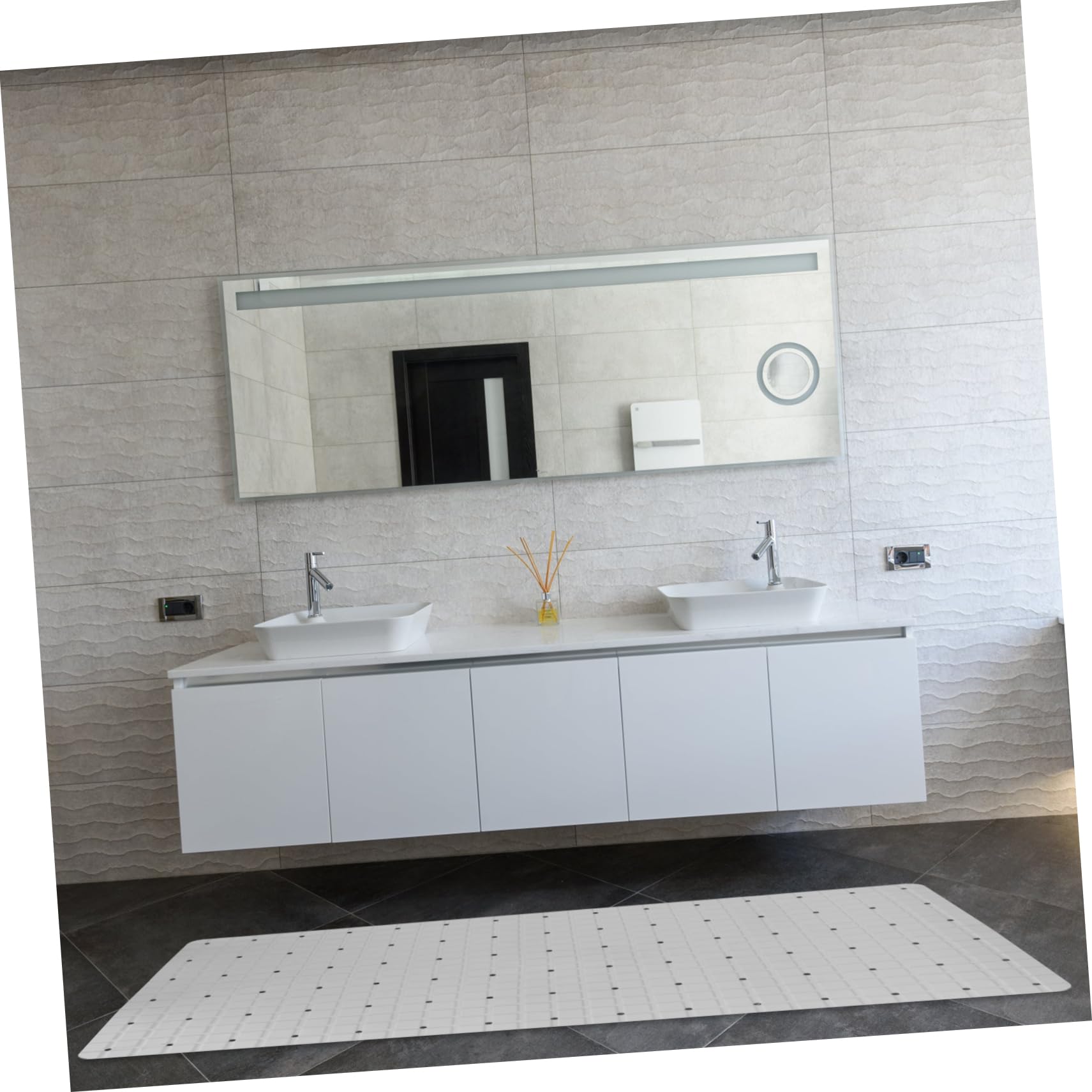 LABRIMP Alfombra de Baño Antideslizante Ventosas, PVC Blanco, Cómoda y Suave para Baño y Cocina, Adecuado para Bañera y Ducha
