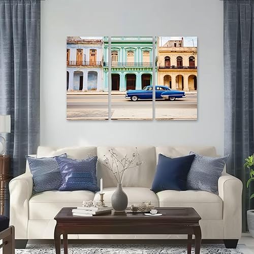 Miniatura 2 de 3 paneles de lienzo para pared, póster vintage de carreteras americanas de La Habana, impresiones sobre lienzo, obras de arte para oficina, hogar,