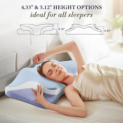 Miniatura 5 de Almohada cervical para aliviar el dolor de cuello, almohadas ergonómicas refrescantes de espuma viscoelástica para dormir con funda de almohada