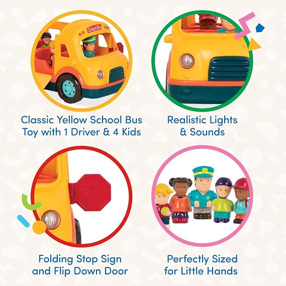 Battat Light & Sound with 5 Figures, Yellow Toy Bus, Toddler