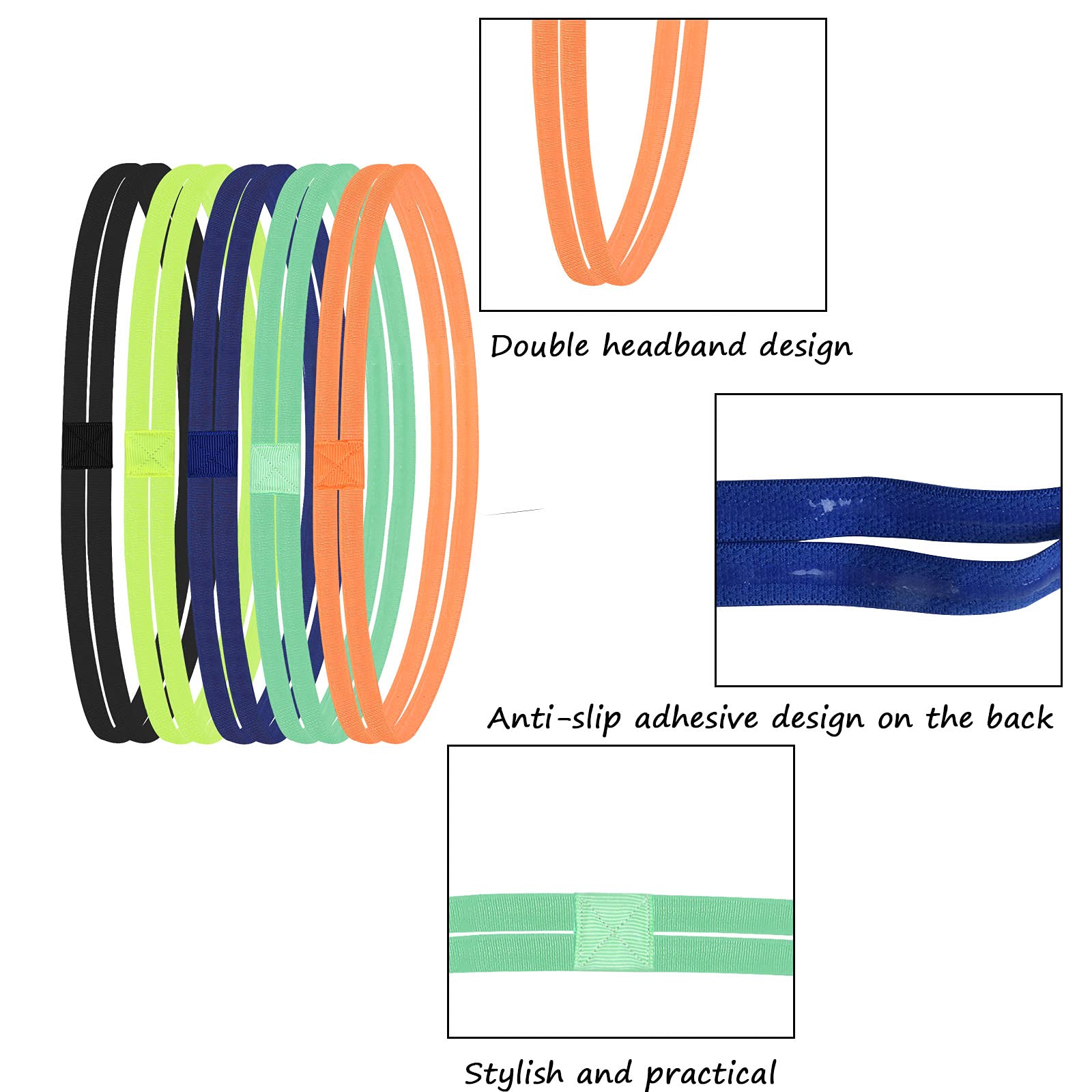 Fasce Sportive Antiscivolo Per Capelli - 8 Pezzi Multicolore Per Yoga, Corsa E Fitness - Foto 11