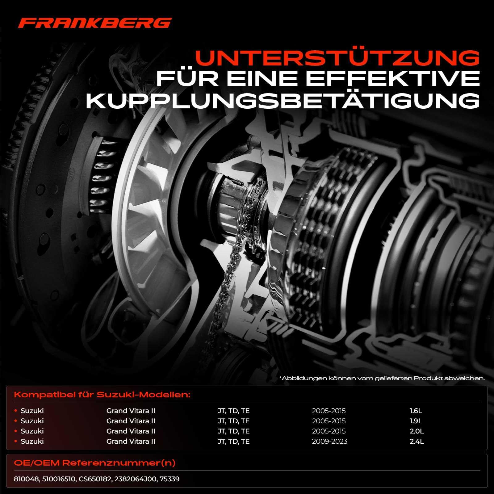 Frankberg Zentralausrücker Kupplung Kompatibel mit Grand Vitara II JT TD TE 1.6L 2.0L 2.4L Benzin 2005-2023 Grand Vitara II JT TD TE 1.9L Diesel 2005-2023 Replace# 2382064J00