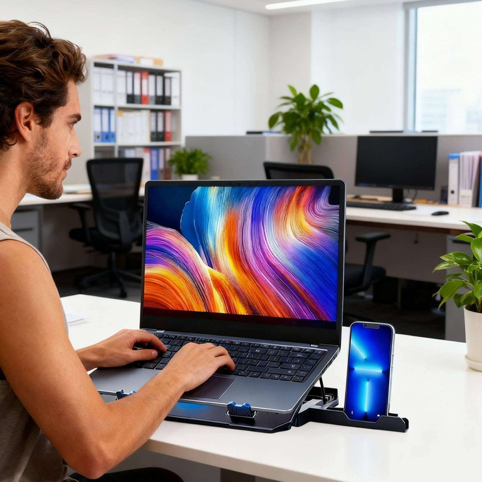 Laptop Kühlpad – 36 x 26 Cm Abs Alluminio |Notebook Kühler Basis Leise | Einstellbarer Lüfterständer Mit Handyhalter | Gamings Office Für Büro Arbeit Reise Zuhause