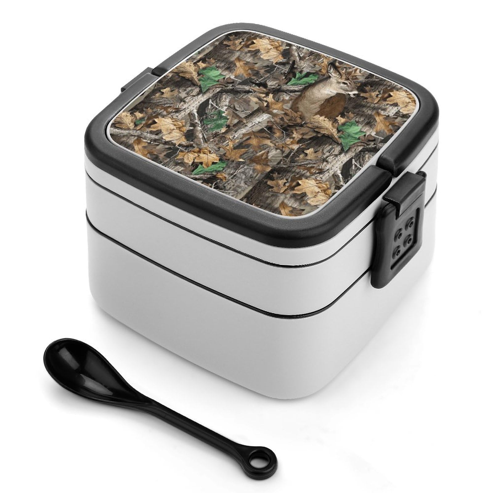 CGSBNGHA Camouflage Deer Hunting Bento Lunch Box 2 Layer Lunchbox Food Container for Adults Office
