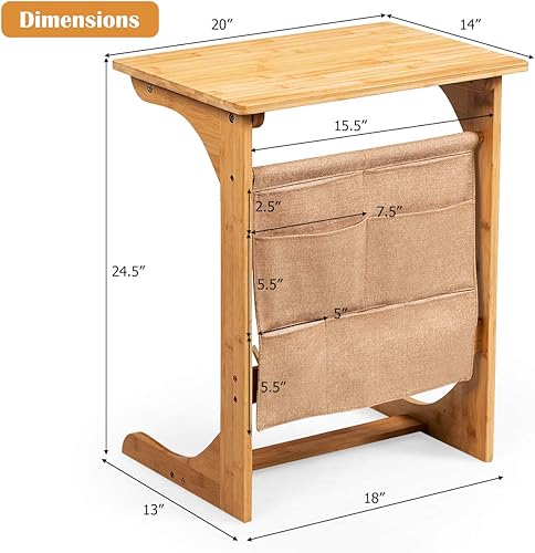 Miniatura 3 de Tangkula Bandeja de TV de bambú para sala de estar, mesa auxiliar de sofá, mesa auxiliar de aperitivos con bolsa de almacenamiento, mesa auxiliar de