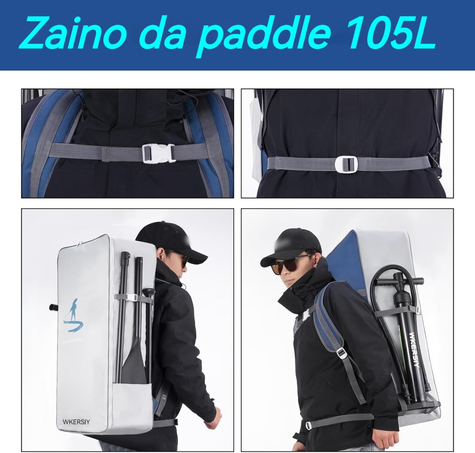 Zaino per SUP,Zaino per Paddle Board da 105 Litri,Borsa per tavola da Surf SUP, Surf Panno Oxford Impermeabile di Grande capacità Portatile Gonfiabile,Borsa Surf