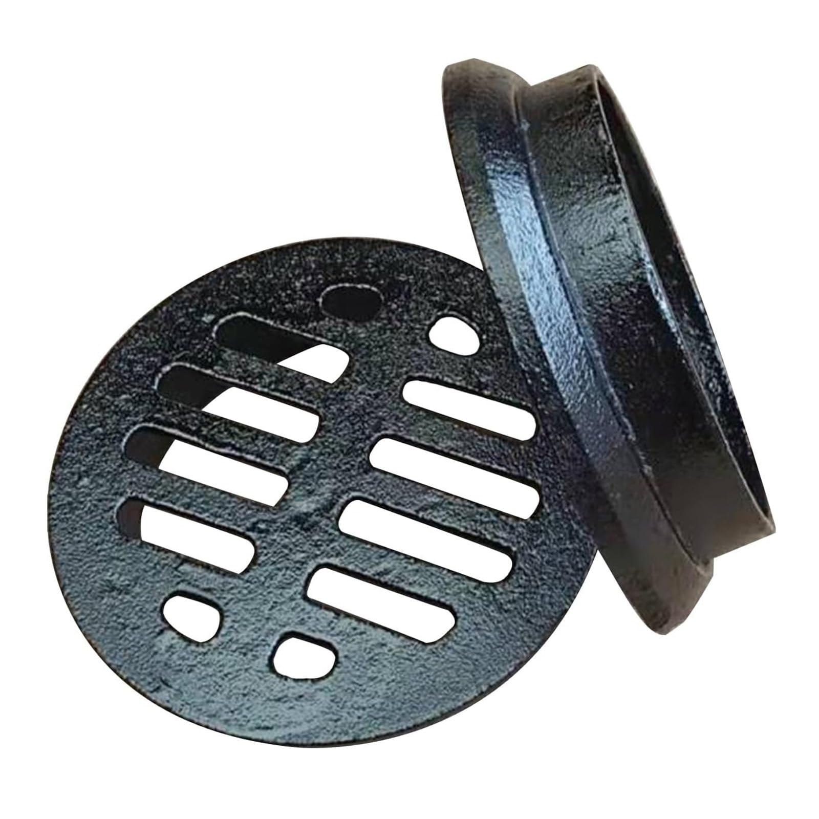 Caniveau extérieur et grille d'évacuation d'eau en fonte ronde 25 cm pour sol béton et jardin