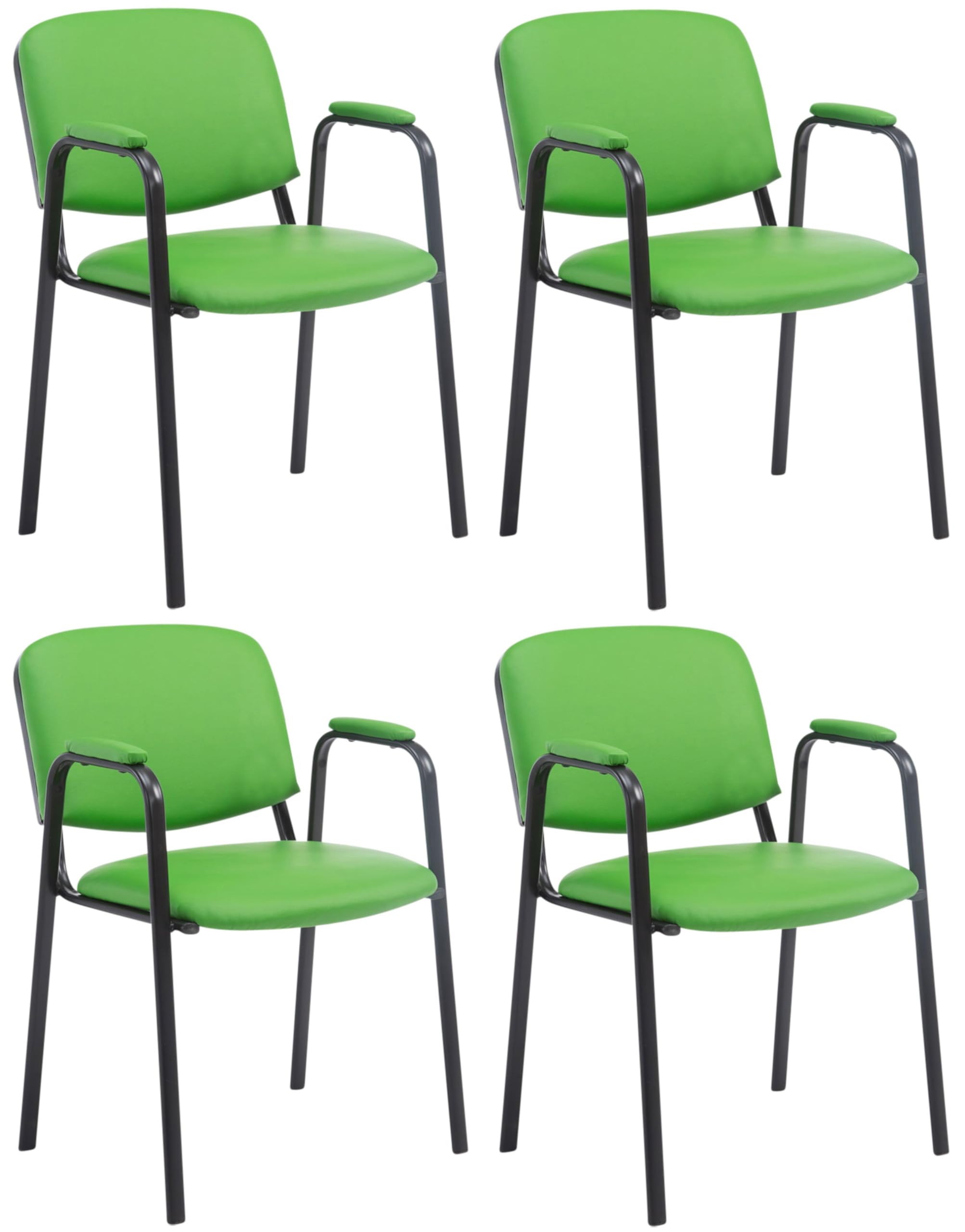 CLP Set 4 Sedie Impilabili Ken Pro con Braccioli Imbottiti, Sedie da Conferenza in Ecopelle, Telaio Metallo Nero, Robuste fino a 150 kg, Colore:verde