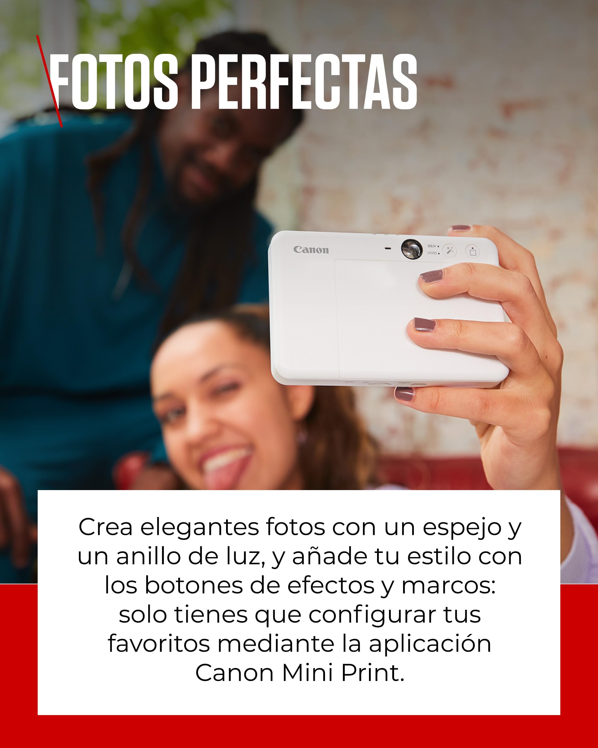 Canon Zoemini S2 Cámara Instantánea con Impresora Fotográfica de 8 MP – con Espejo, Anillo de Luz y Papel Fotográfico Zink Adhesivo (Blanco Perla)