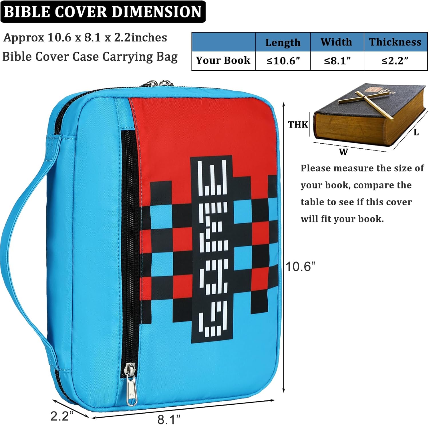 JIANYA Bible Cover for Boys Kids Bible Case Childrens Bible Bag with Handle and Zippered Pocket, Checkered Blue - Image 5