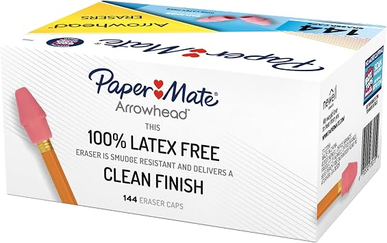 Paper Mate Arrowhead Pink Pearl Cap Erasers, 144 Count - Back to School, Classroom, Homeschool, Teacher Supplies