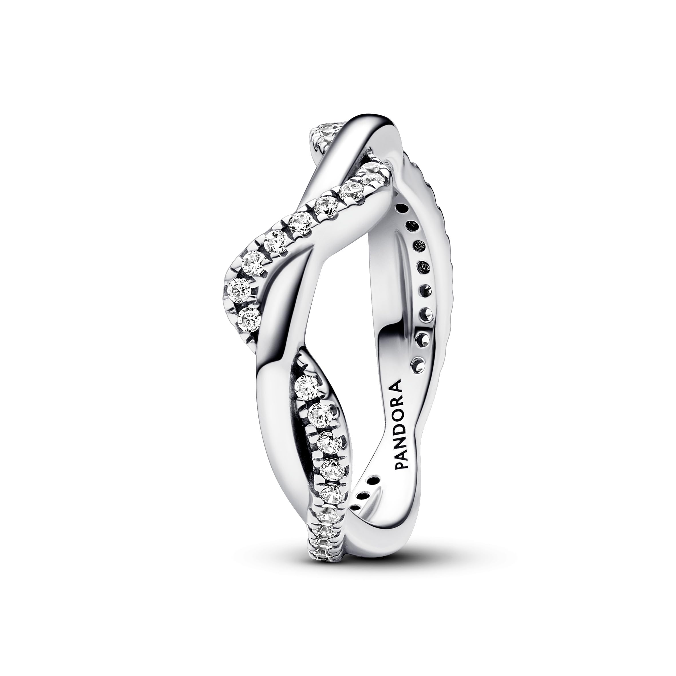 Pandora Timeless Double wave sterling silver ring with clear cubic zirconia, 52