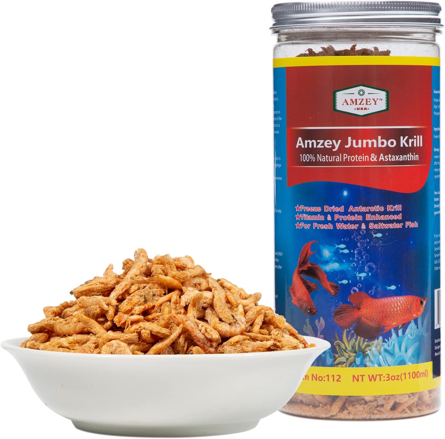 Amzey Freeze Jumbo Krill 3 oz, Dired Jumbo Shrimp Provide Essential Omega-3, Vitamin Enhancement. Super Food for Pets, Cat Food, Dog…