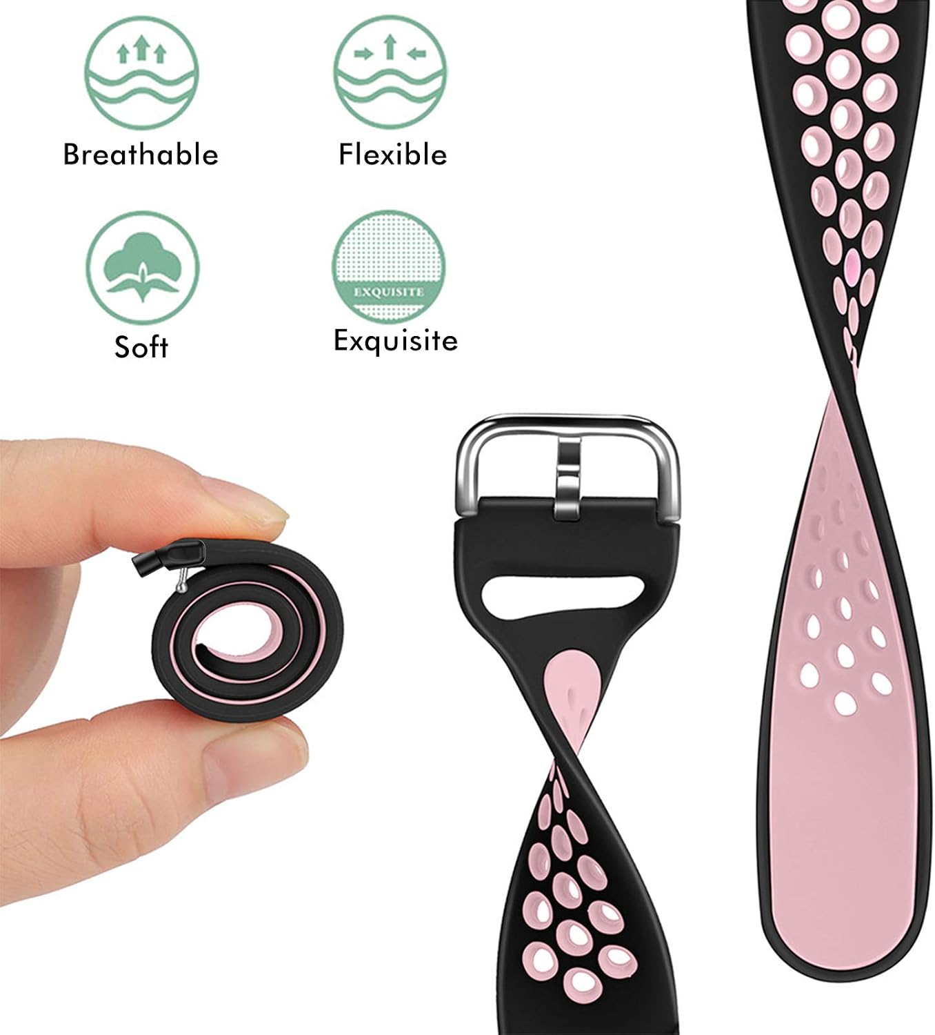 XIMU Sport Bands Compatible with Fitbit Versa 3 & Sense, Soft Silicone Waterproof Breathable Sport Watch Strap Replacement Wristband Accessories Women Man for Versa 3 Smart Watch