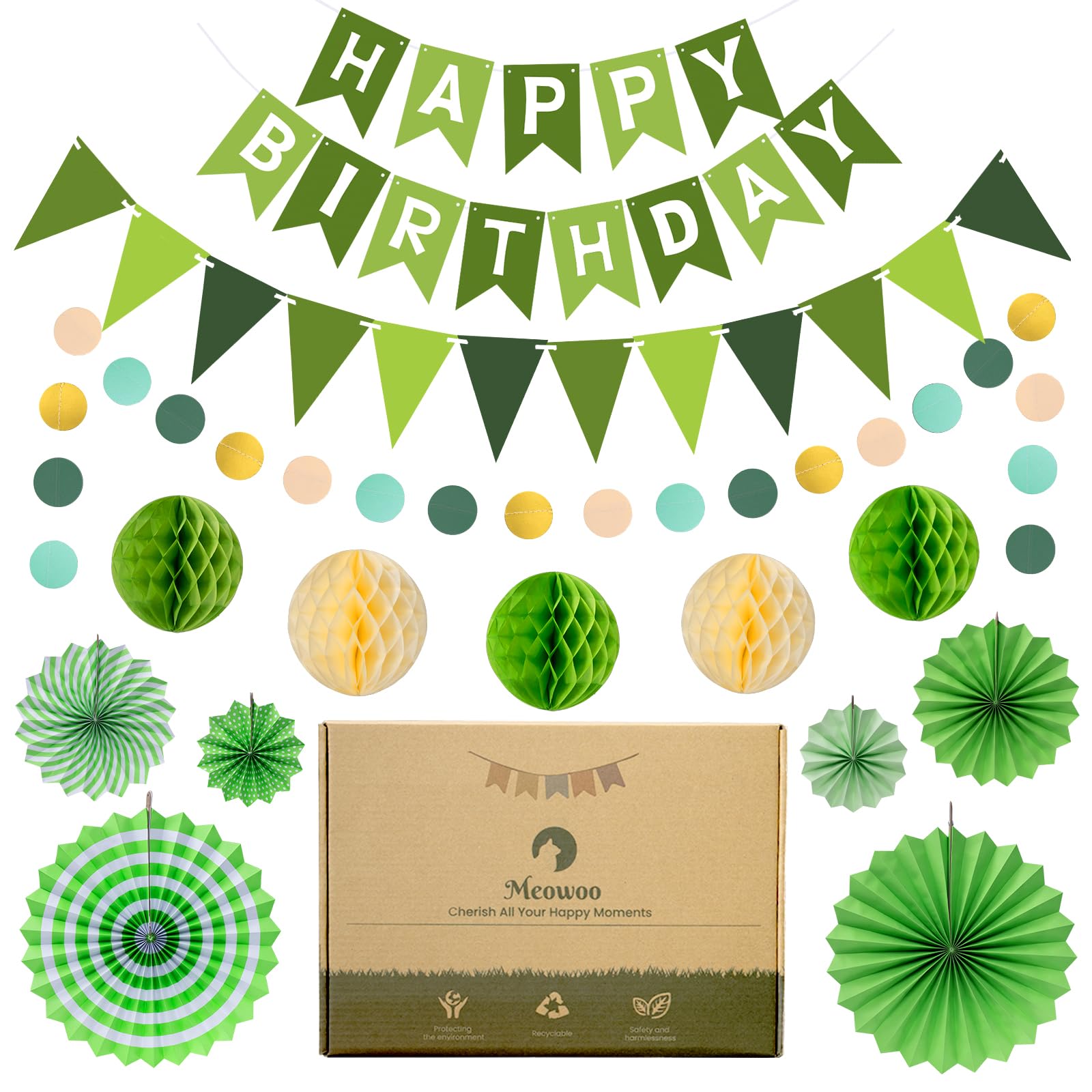 Meowoo Banner Happy Birthday Girlande mit 5 Goldenen Latexballons, Geburtstag Deko Zubehör Party Dekoration Banner und Ballon Set Geeignet für alle Altersgruppen