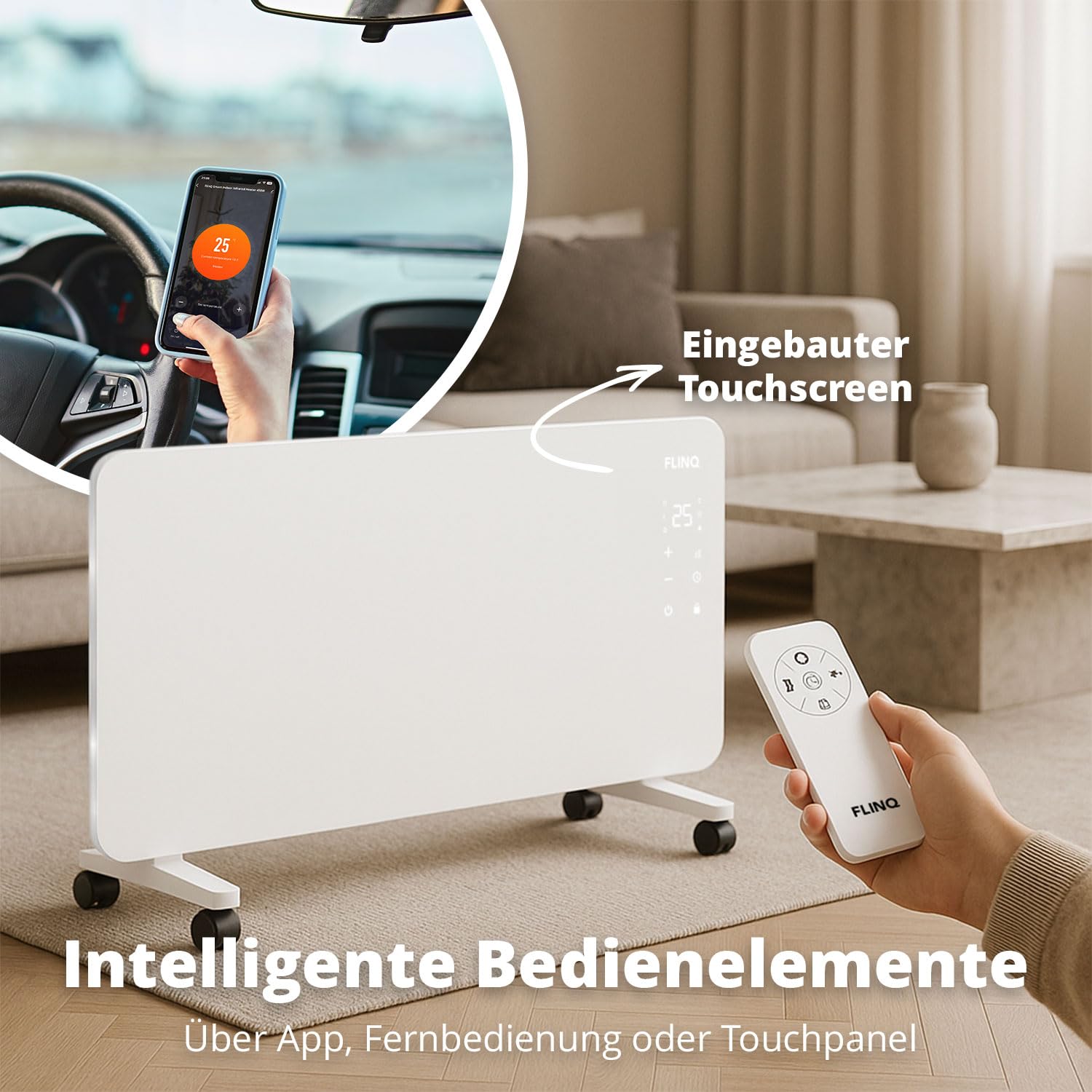 FlinQ Smart Konvektor Heizung 2000W - 96 x 46 x 13 cm - Weiß