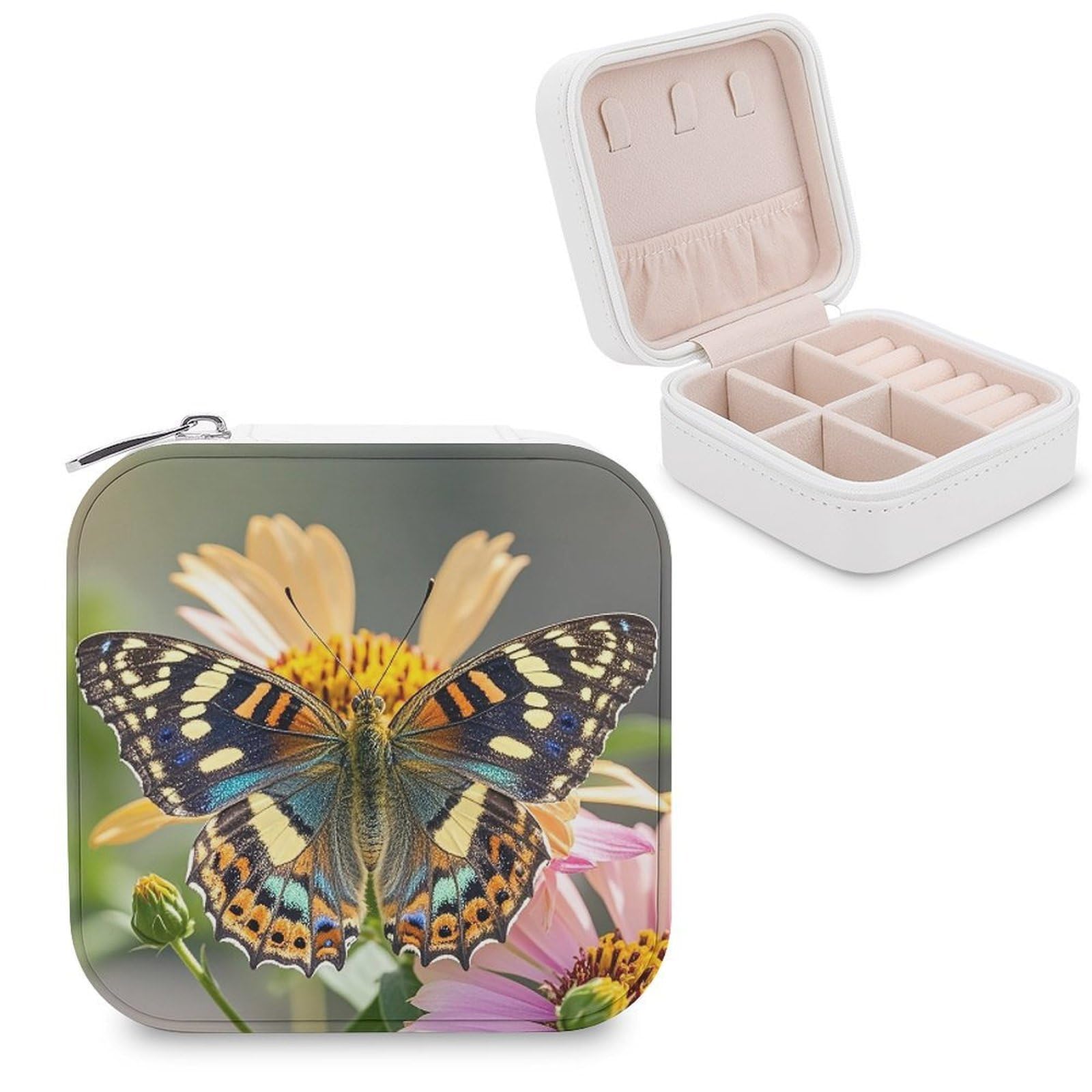 LZQPOEAS Butterfly Jewelry Box Mini Jewelry Travel Case Trendy Stuff Ring Box Custom PU Leather Jewelry Boxes Portable Jewelry Case Earring Storage Organizer for Girls Women