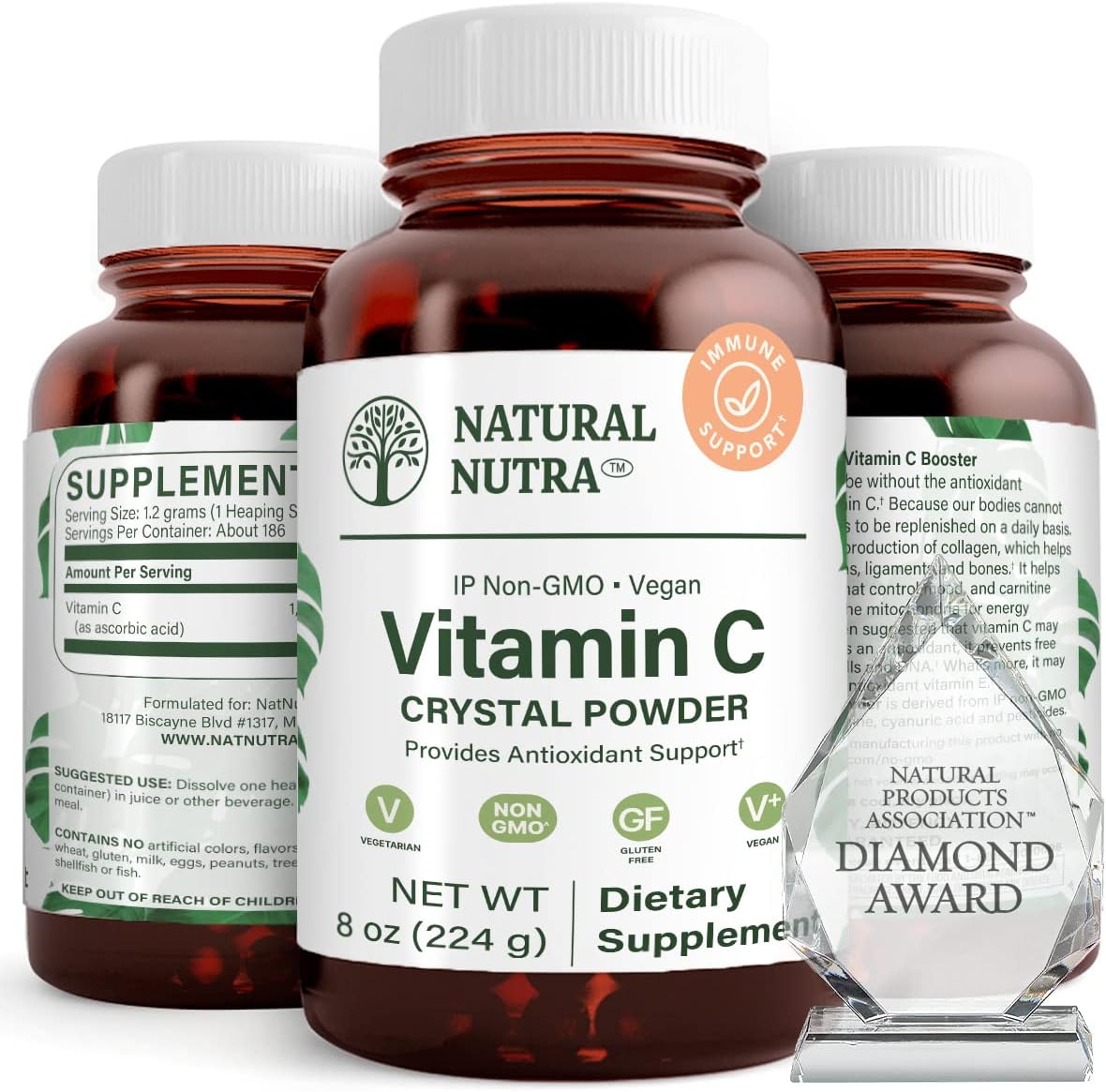 Natural NutraPure Vitamin C Crystal Powder from Ascorbic Acid, Boost Immunity, Maintain Capillary Strength Supplement, Increases Iron Absorption, Non-GMO, Herbicide, Pesticide, Soy Free, 8 Oz