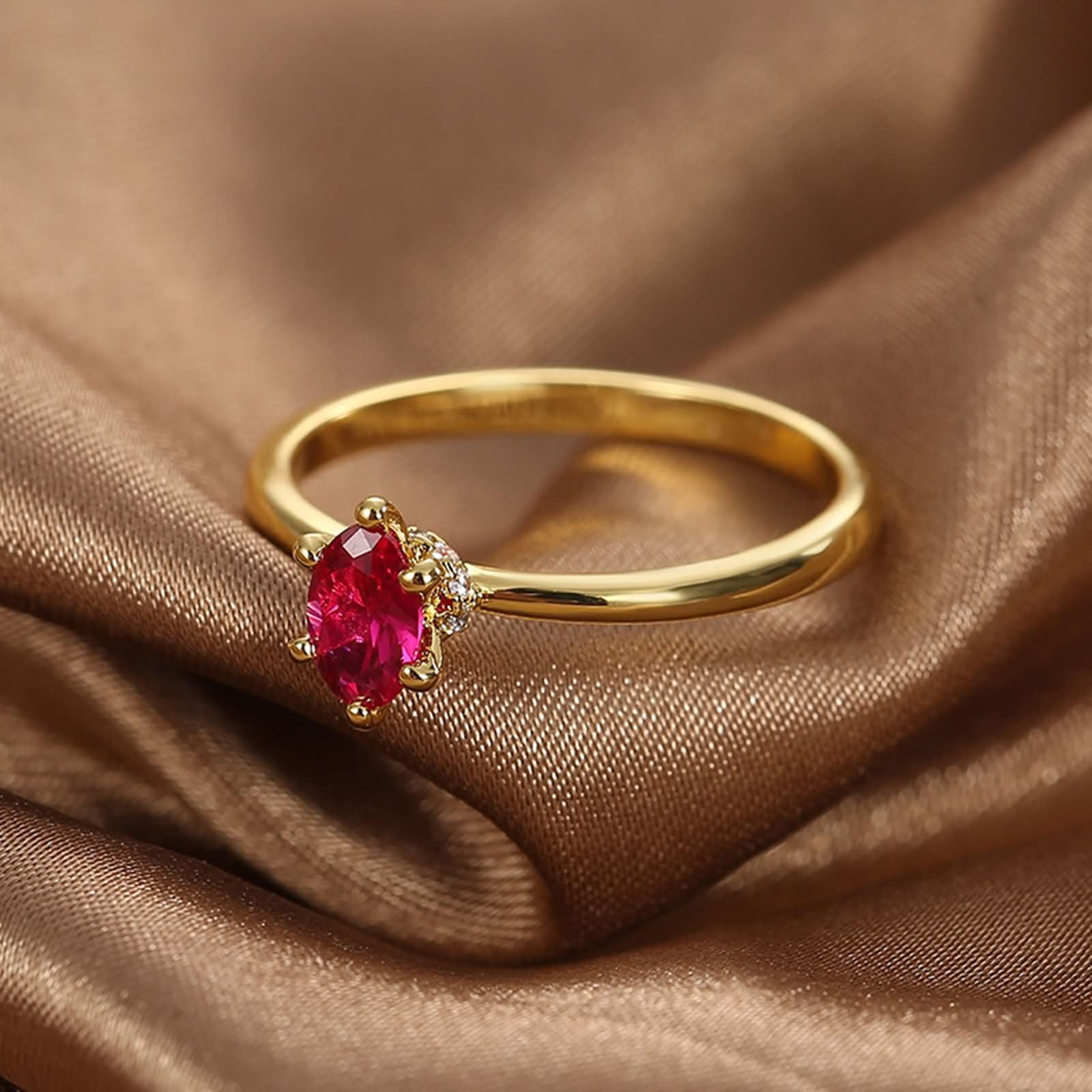 Beydodo Anillo Compromiso Oro 9 14 18 K para Mujer con Marquesa con Rubí Creado y Moissanita, Anillo Mujer Oro Matrimonio