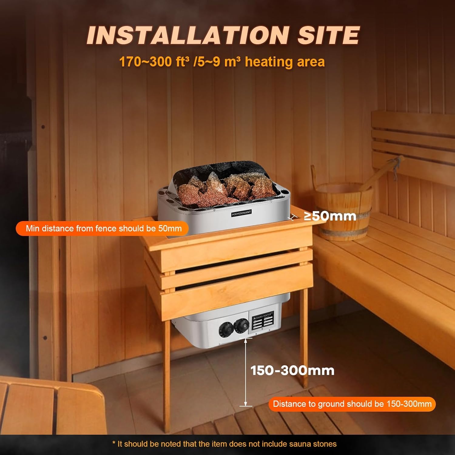Mxmoonant 6kW Calentador para sauna, calentadores eléctricos para sauna, estufa para sauna de vapor seco, para hogar, hotel, spa, máx. 9 m³, con higrotermógrafo para sauna