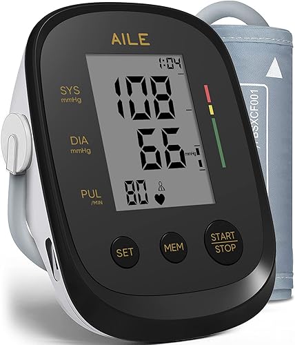 AILE - Monitor de presión arterial, máquina de presión arterial superior del brazo (8.7-16.5 pulgadas ajustable), brazalete automático de presión