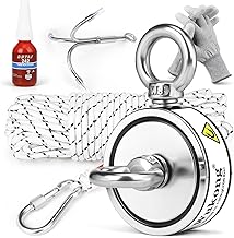 Wukong Magnetic Fishing Set, 130 kg (286 lb) Strong Tensile Force, Double-Sided Magnet for Magnetic Fishing with Rope, Hooks, Gloves, Thread Lock, Neodymium Magnets for Recovery Items Underwater