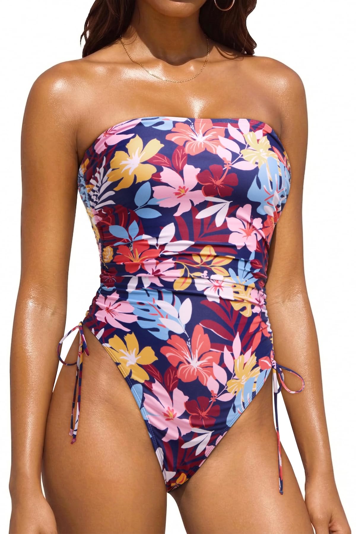 Women Strapless One Piece Swimsuit - Bandeau Tummy Control Bathing Suit