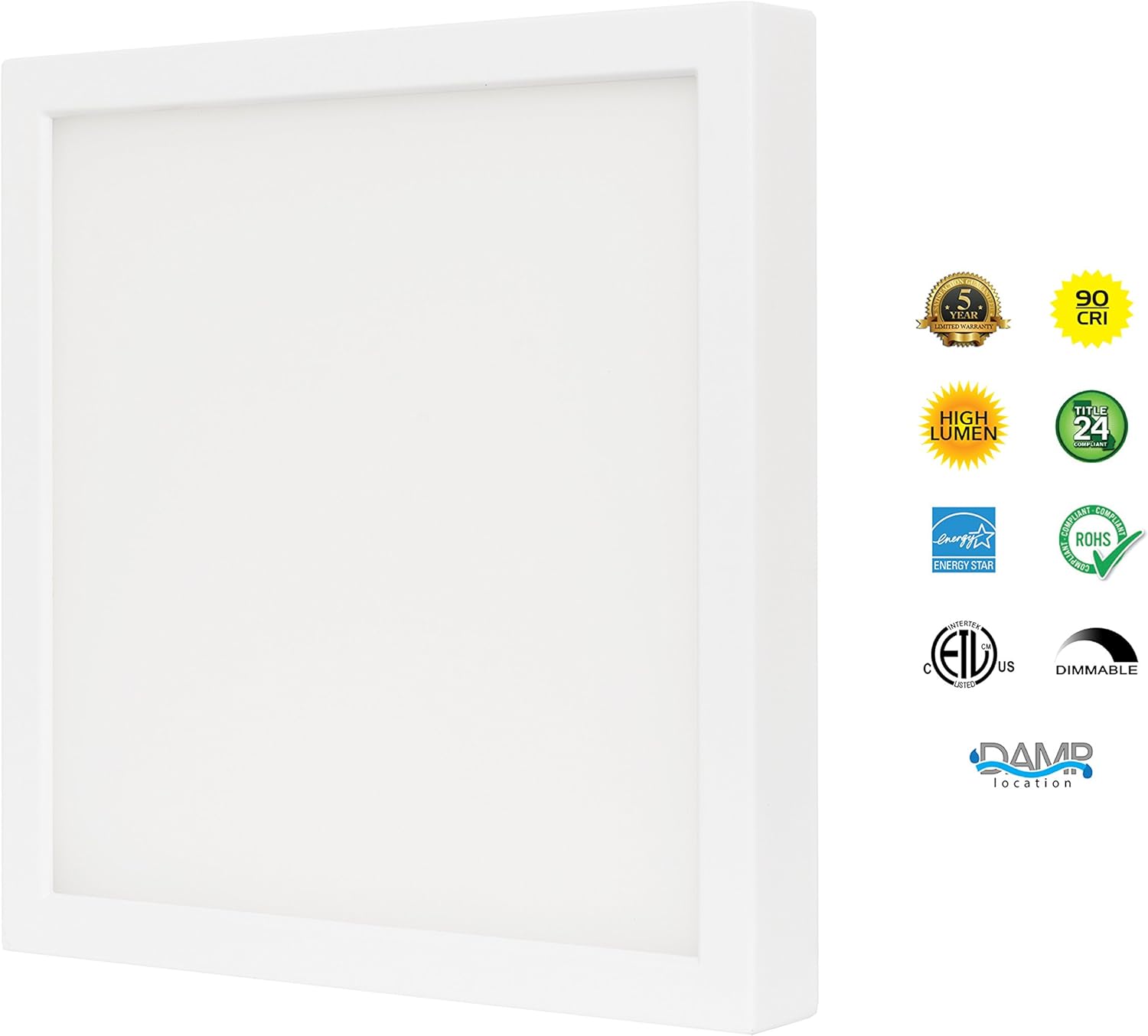Westgate LED Square Flush Mount Ceiling Light - Dimmable Flush Mount Fixture - Energy Star Rated - 120V Damp Location Rated - High Lumen - Aluminum Housing (17W 3000K Warm White)