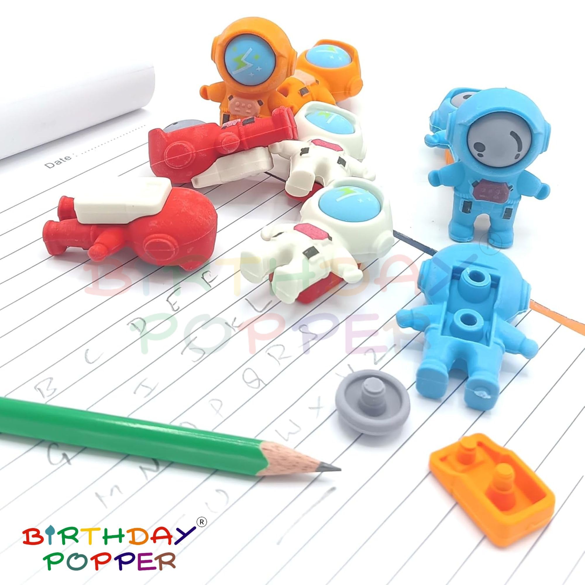 Birthday Popper 36 Pcs 3D Astronaut Shaped Erasers as Birthday Return Gifts for Kids | Outer Space Take Apart Puzzle Erasers, Spaceman Pencil Erasers Classroom Rewards & School Supplies - Image 5 thumbnail