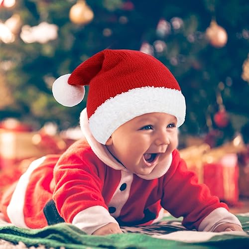 Miniatura 4 de Durio Sombrero de Papá Noel de punto para bebé, gorro de Navidad unisex para niños pequeños, recién nacidos, gorro de invierno de Navidad