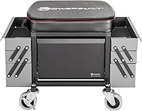 Vista 3 de Powerbuilt Asiento rodante con bandejas de herramientas expandibles, taburete de garaje con caja de herramientas con ruedas - Gris 941918ECE