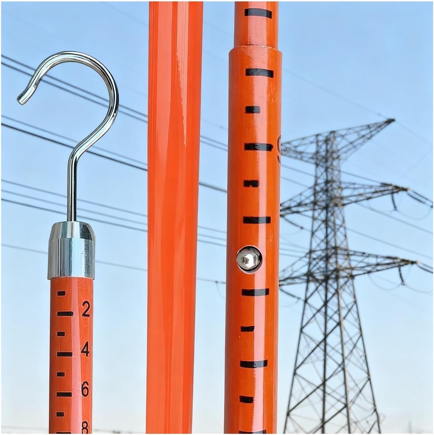 Professional 8m Tower Ruler, Non-Conductive Height Measuring Stick, Retractable High-Voltage Measurement Pole for Bridges - Durable Orange 26ft Measurement Rod