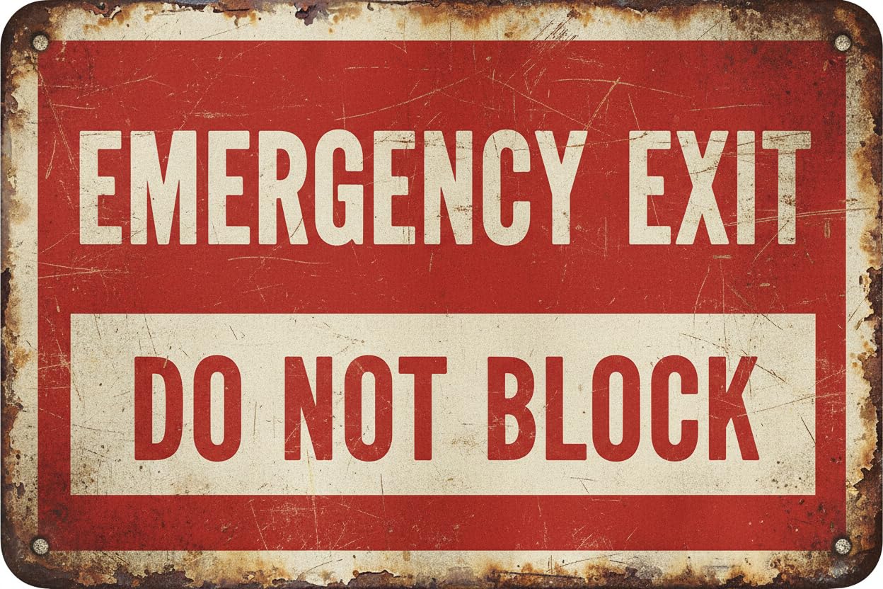 Wall Decor Safety Sign-emergency Exit-do Not Block Metal Sign 8 X 12 Inches Clear Signage For S, Fences Vintage Signs Aluminum Plates Printed