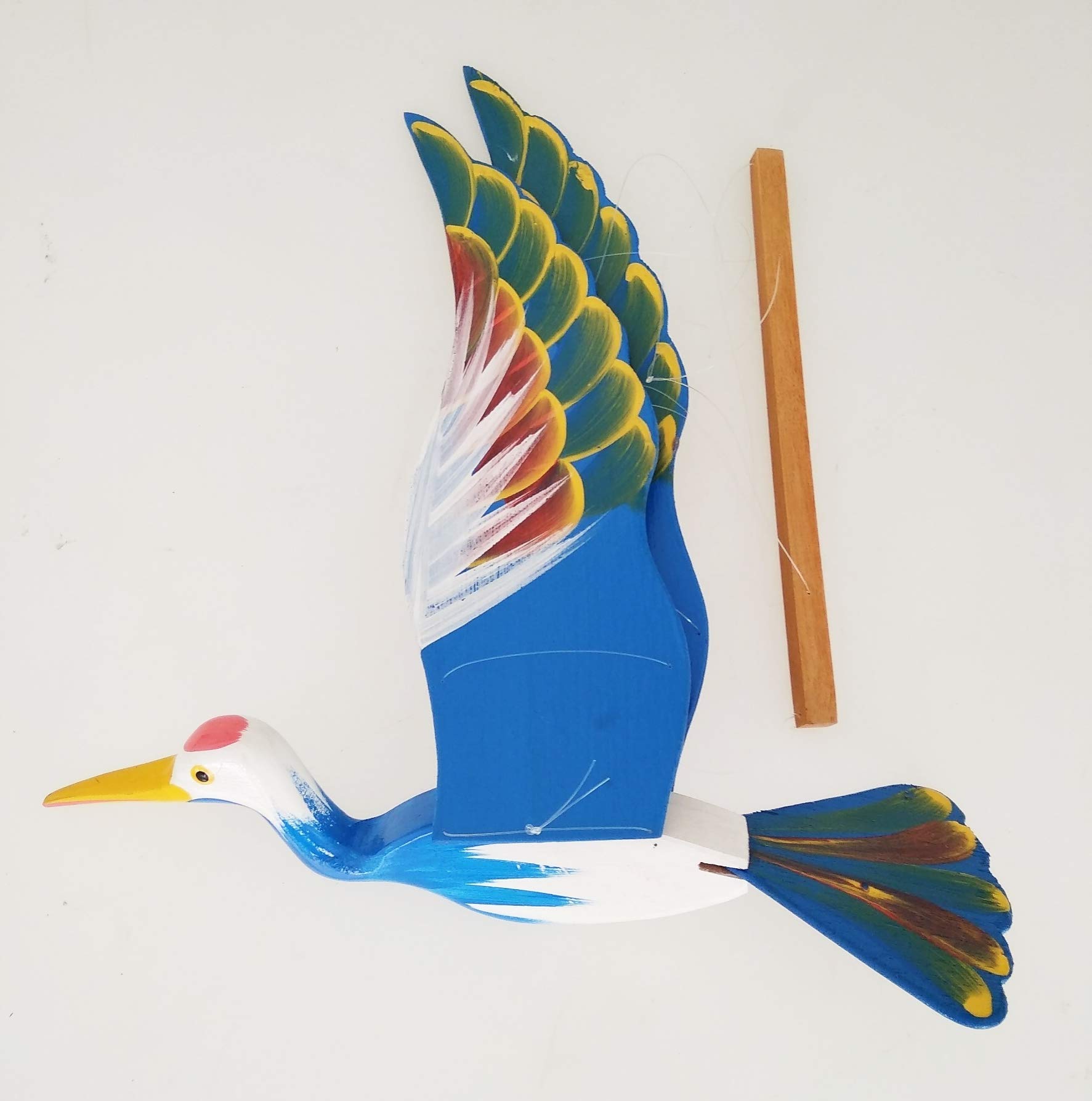 Uccello in legno dipinto a mano con gabbiano blu, decorazione per la casa e il giardino