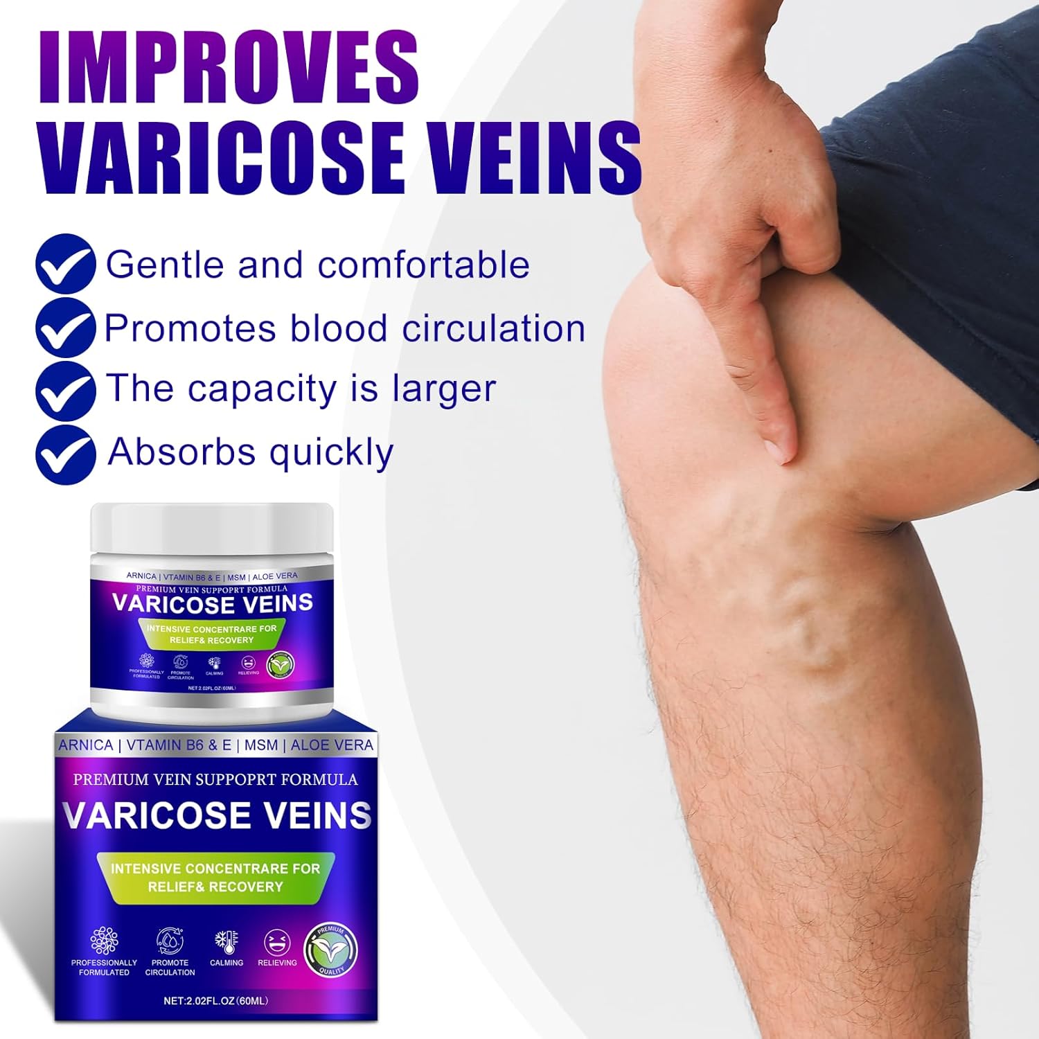 Varicose Veins Cream, Vein Cream & Spider Veins Treatment for Legs, Improves Blood Circulation and Relief From Heavy Fatigued Leg, Refreshing and Non-Sticky, 2PK - Image 5