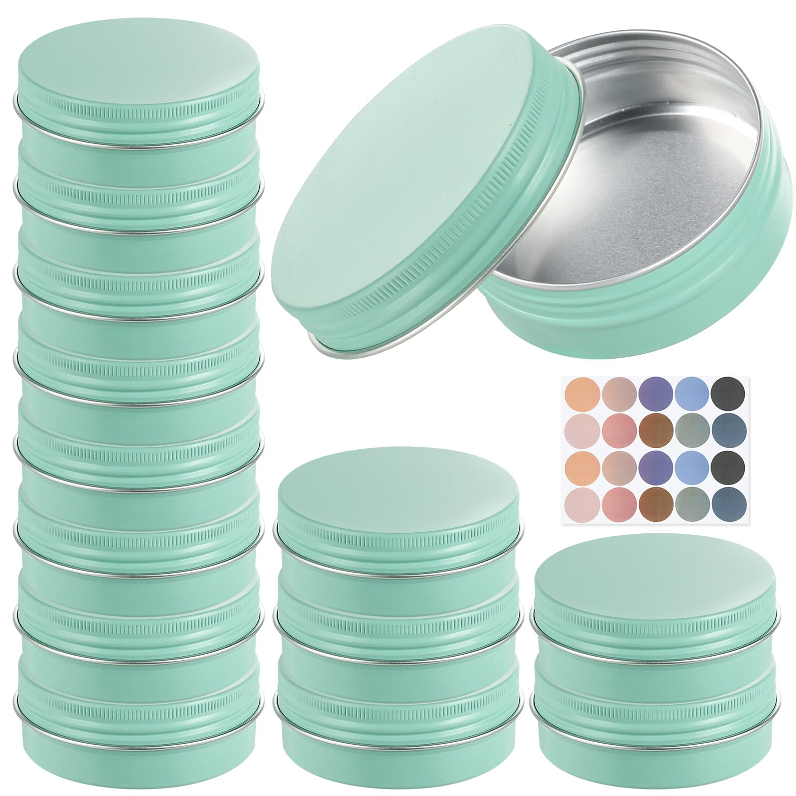 LIYAR 2oz Tins with Lids for Salve, 14 Pack Salve Tins 2 oz Tins Container, Round Salve Jars Cosmetic Jars, Aluminum Tin Cans with Lids for Homemade Salve, Spice, Lotion Bars, Candles(Mint Green)