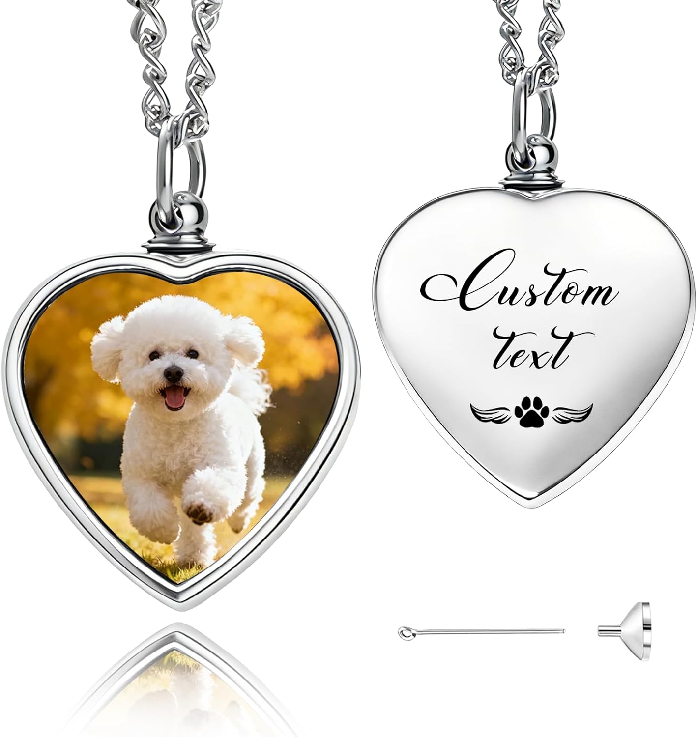 QYH Personalized Dog Ashes Necklace – Custom Pet Ashes Necklace with Photo Text Dog Ashes Keepsake for Pet Lovers (Silver)