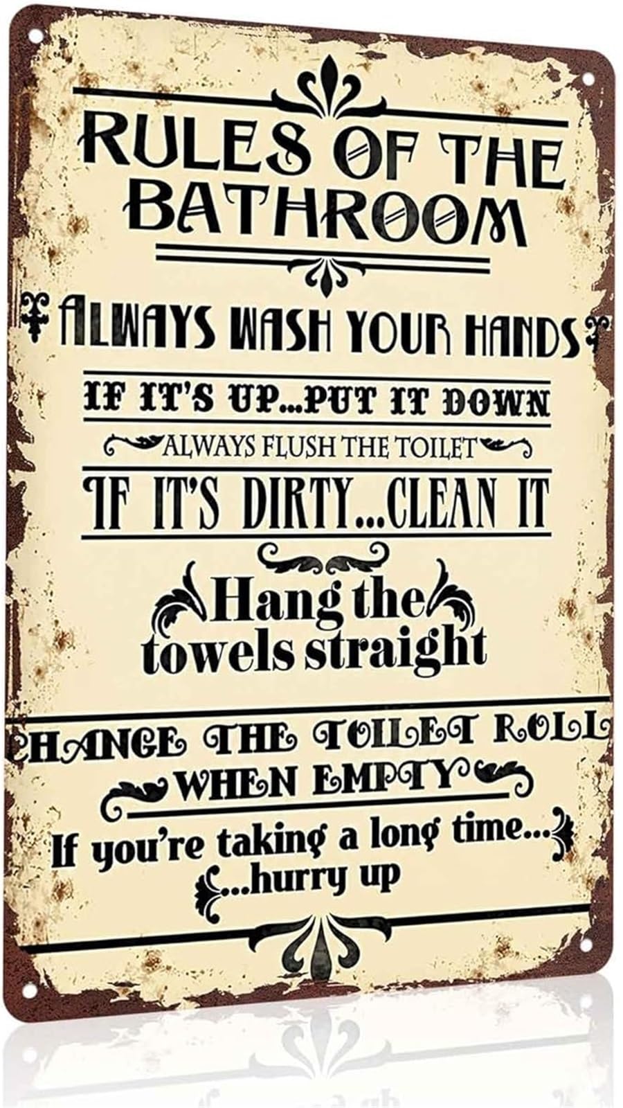 PKNVKZIDK Humorous Bathroom Rules Vintage Tin Sign Funny Sign for Restroom Powder Room Wall 8 X 12 in