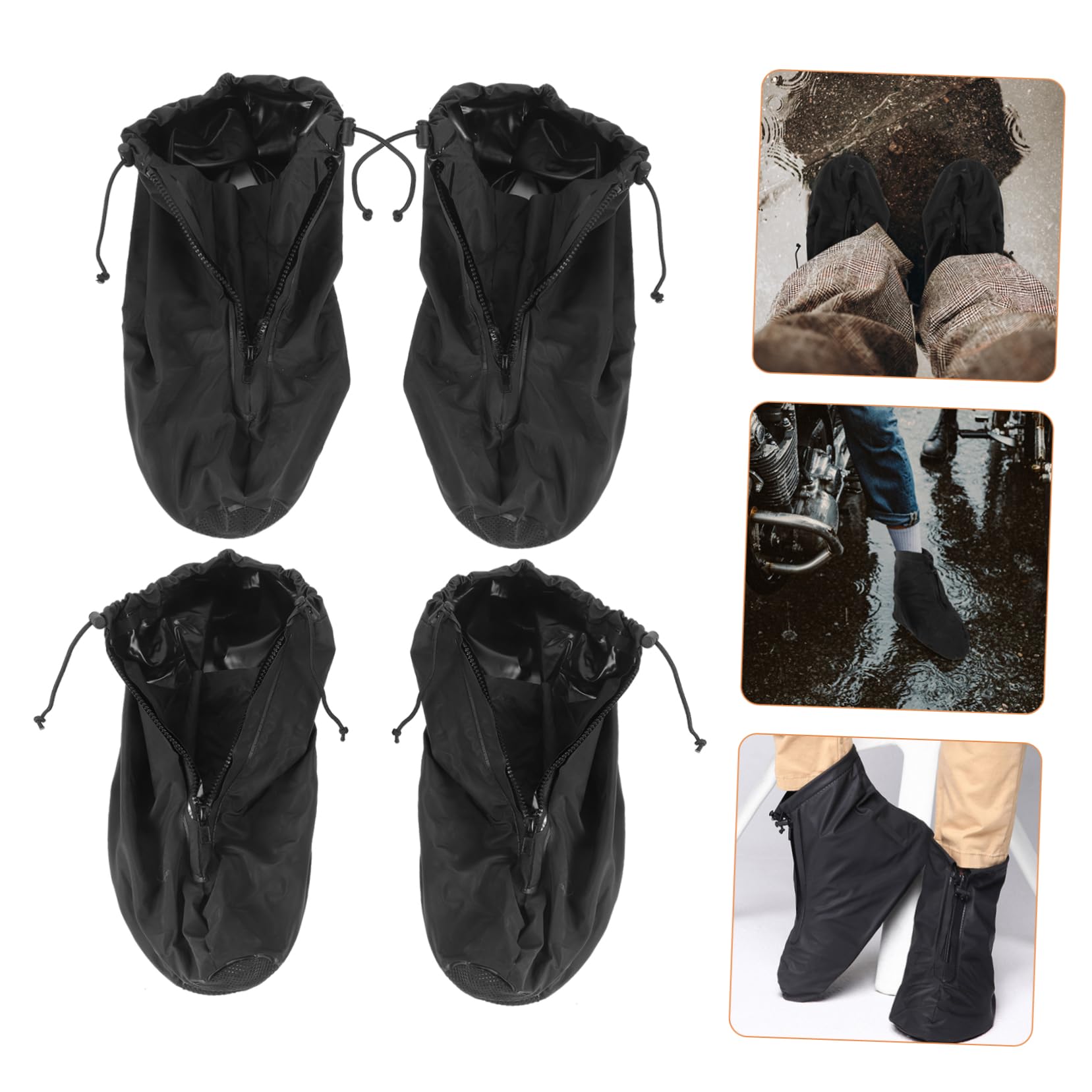UPKOCH Überschuhe mit Reißverschluss rutschfest Kunststoff 2 Paare Schwarz für Regen und Fahrrad