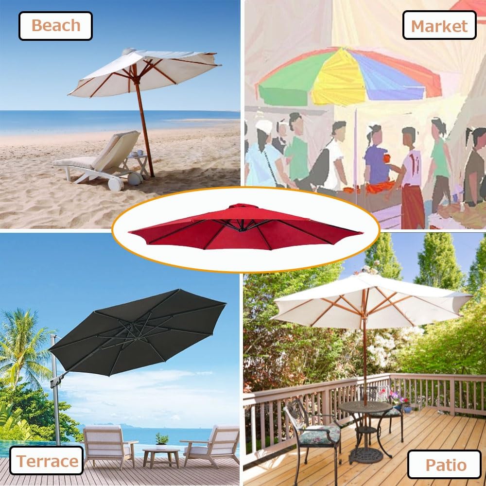 Toldo de Recambio de Sombrilla de 2.0/2.30/2.50/2.70/3.0m Tela para Sombrilla para Patio 6/8 Varillas Exterior Tela Toldo Repuesto (Color : Red Bar, Size : 3.0m/10FT-6Ribs)