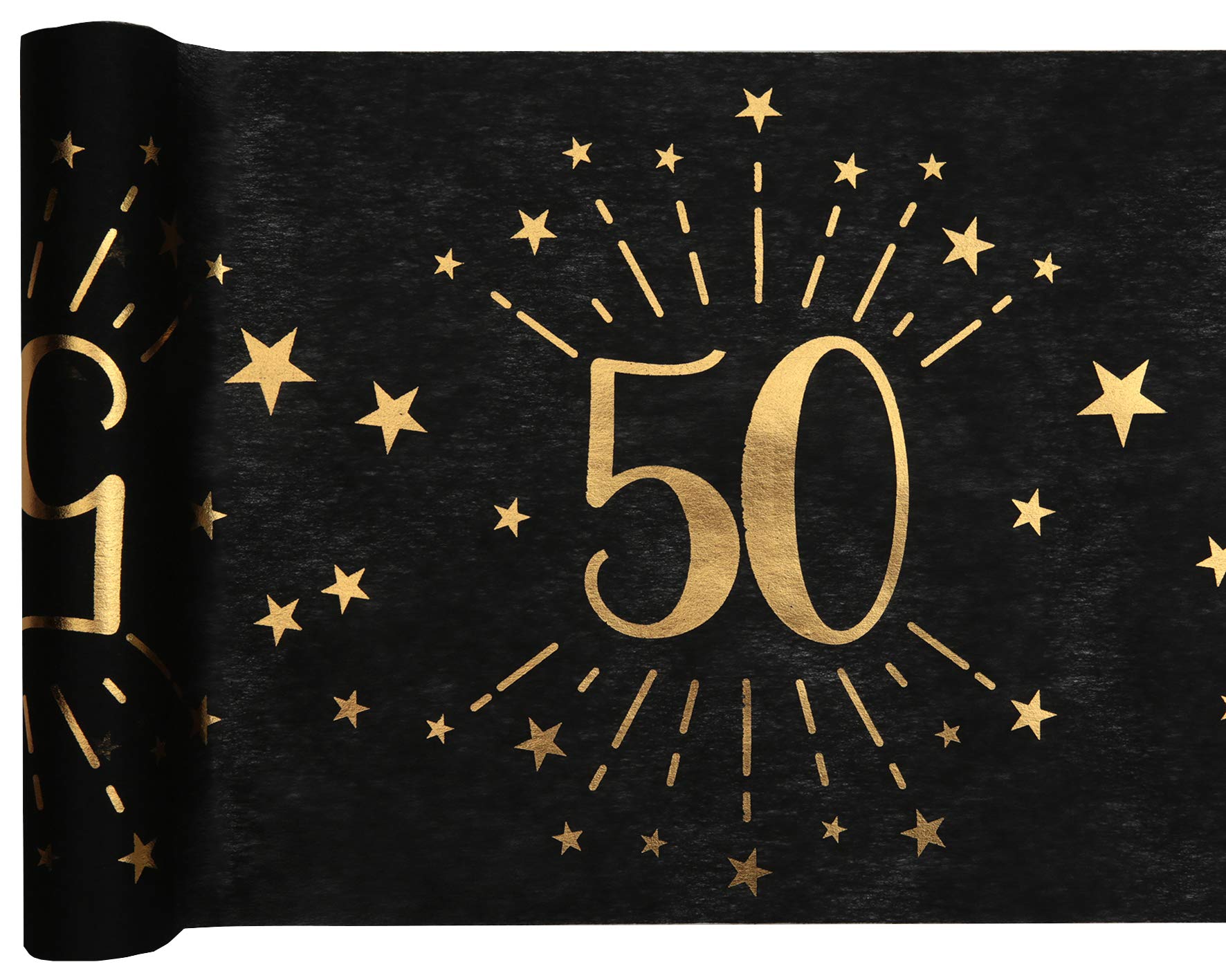 Ribbon Writer 50Th Luxury Black/Gold Metallic Birthday Print Table Runner 30Cm X 5 Metres
