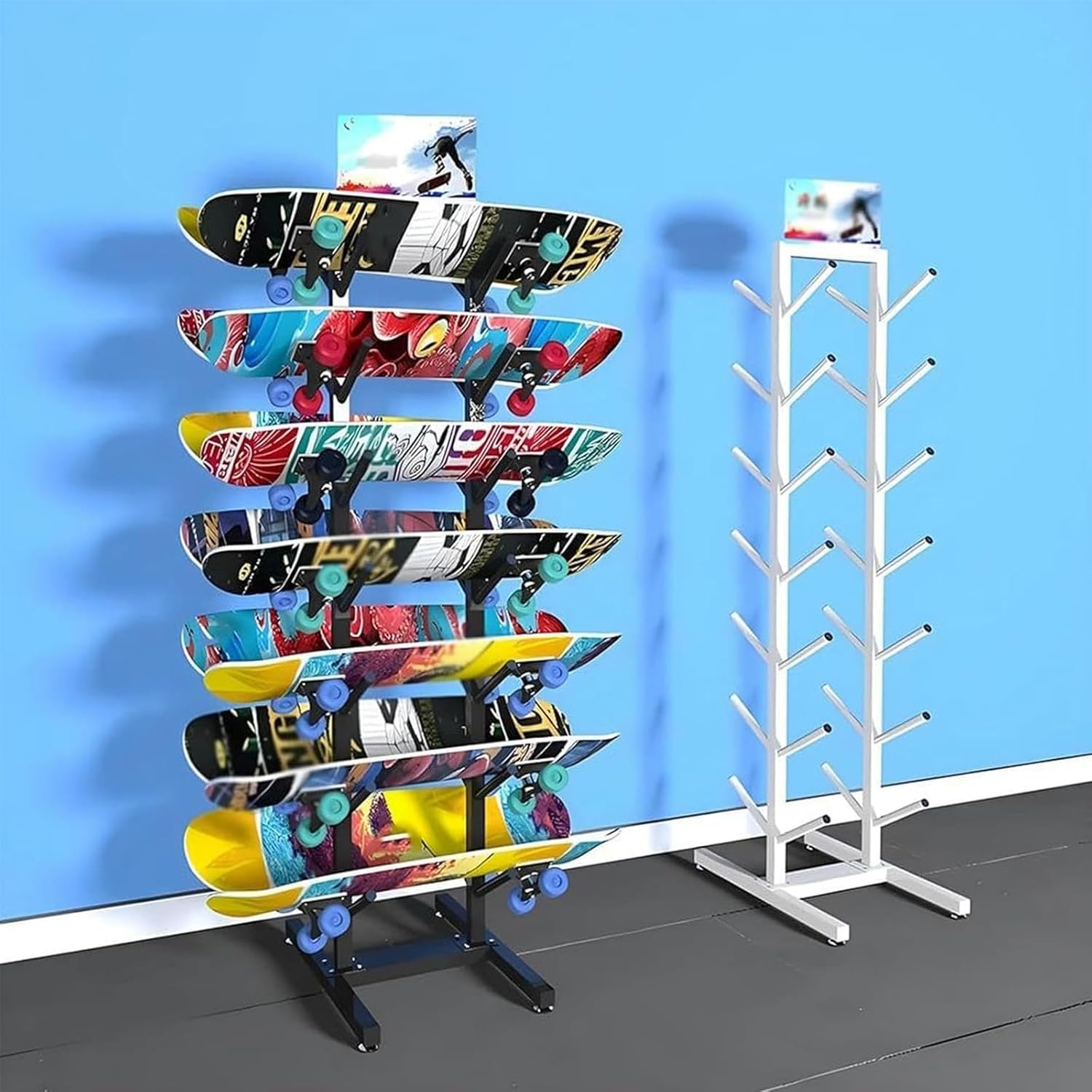 Ski Storage Rack for Garage,7 Layers Freestanding Ski Holder,Heavy Duty Iron Ski Storage Organizer, Snowboard Floor Display Stand Storage Rack for Shop Home(37x55x165inch, White)