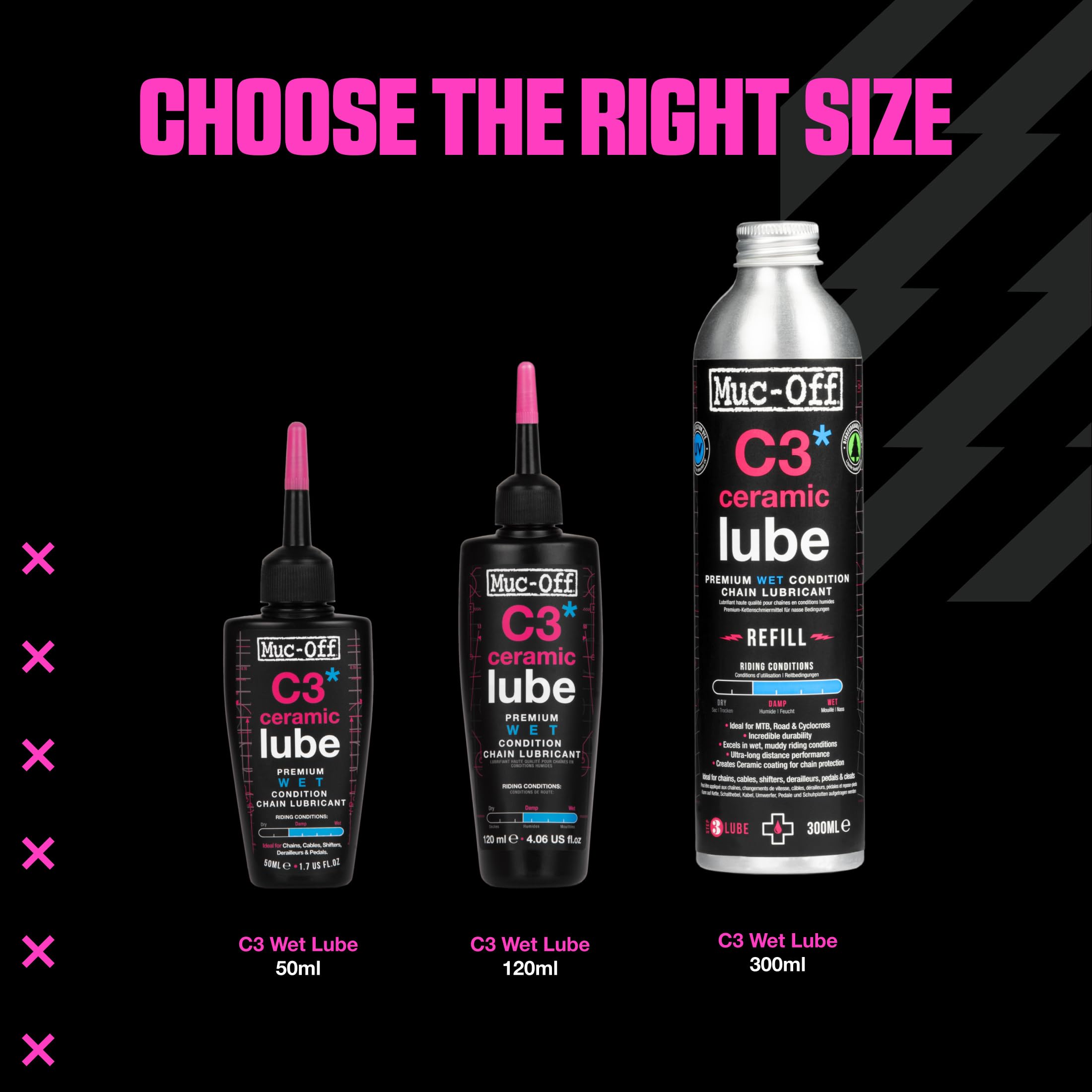Muc-Off C3 Wet Chain Lube, 300ml – Ceramiczny Smar do Łańcucha Rowerowego, Olej do Łańcucha Rowerowego, Olej do Smarowania Łańcucha – Wosk i Olej do Łańcucha do Mokrych Warunków Pogodowych