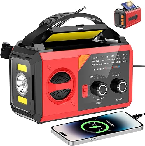 Miniatura 8 de Radio de emergencia de manivela de 30000 mAh - Radio meteorológica portátil solar AM FM NOAA con linterna de 3 modos y lámpara de lectura, conector