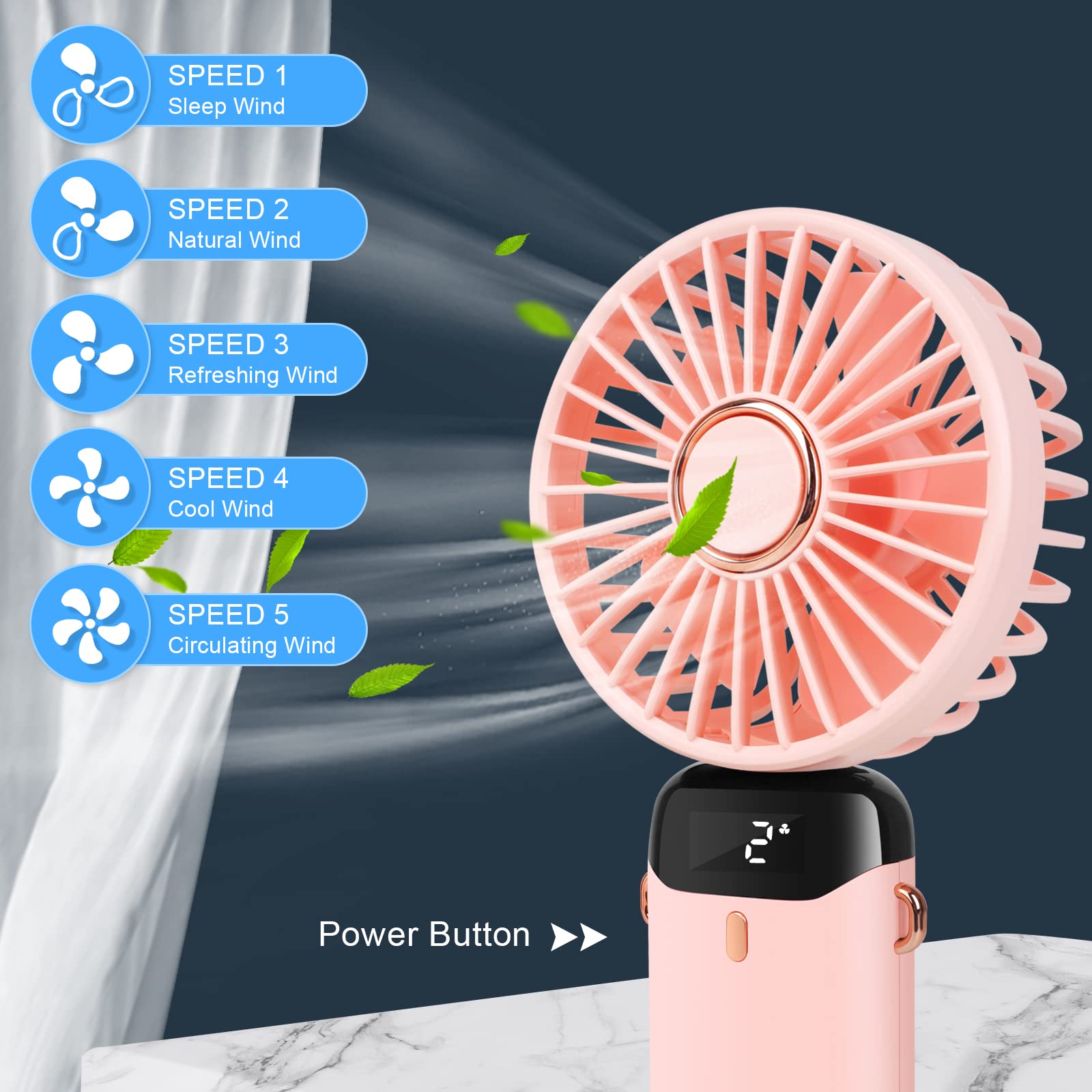 LYMYBETY Portable Handheld Fan, 4000mAh Mini USB Rechargeable Fan with Digital Display - Image 3