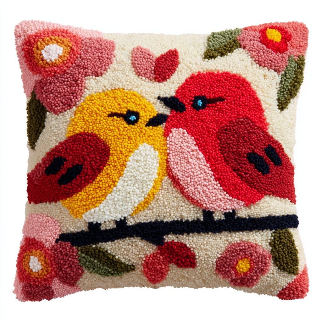 Taxpy Latch Hook Kits, Birds on the Branches Pillow Pre-Printed Patterns Pillowcase Needlework Crochet Yarns Latch Hooking Cushion for Sofa Decor 17x17inch