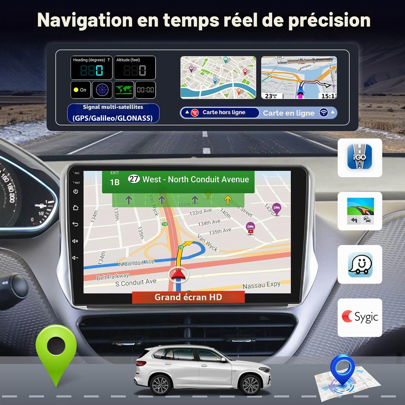 Autoradio Android 8 Cœurs 1,8 GHz Qualcomm Chip 4+64G pour Peugeot 208/2008 2012-2018, Radio avec écran Tactile de 10 Pouces, Carplay et Android Auto sans Fil, Caméra de Recul AHD + DSP, OEM
