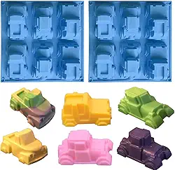 Molde de silicone para bolo - carro esportivo de 6 cavidades e molde de pão feito à mão (2 peças)